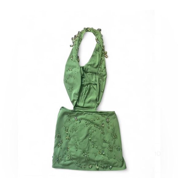 Cult Gaia Issey Cowl Neck Glass Beaded Mini Dress Calla Lily Green Size Medium - Picture 4 of 8